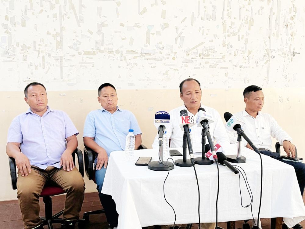 Members of the Village Guard Association of Nagaland address  a press conference at the Tourist Lodge, Dimapur on July 8 .(Morung Photo)